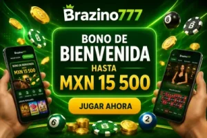 Banner de Brazino777 con bono de bienvenida y botón Jugar Ahora