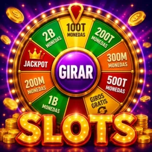 Ruleta de slots con botón Girar y premios de casino